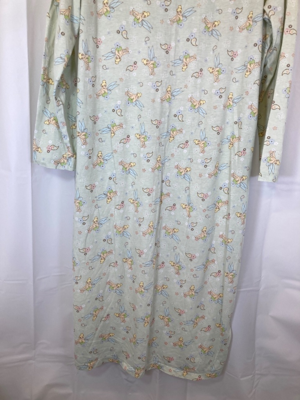 Disney Tinkerbell Pajama Gown Sz L 12/14 green Long Sleeve V Neck - Picture 12 of 13
